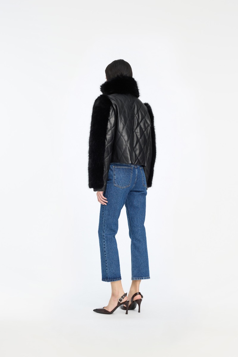 Faux Fur Leather Jacket Black - ROTATE Birger Christensen