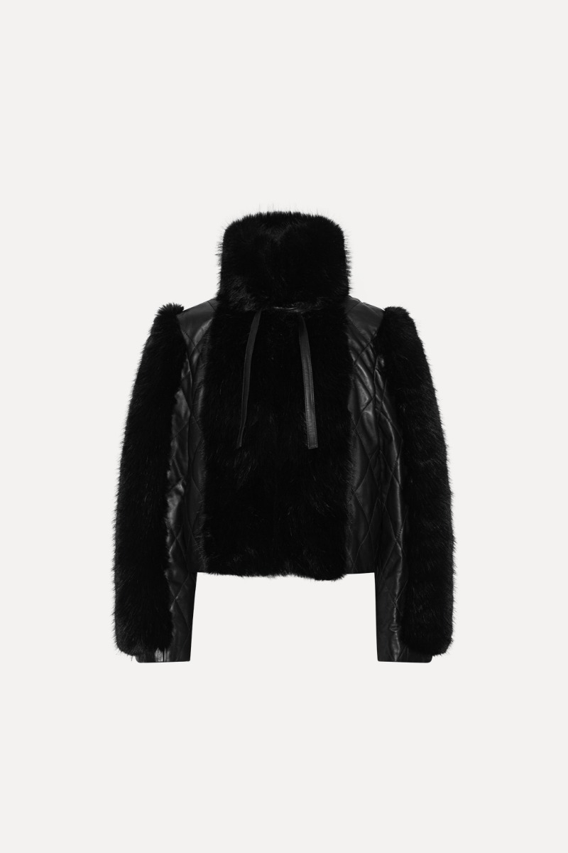 Faux Fur Leather Jacket Black - ROTATE Birger Christensen