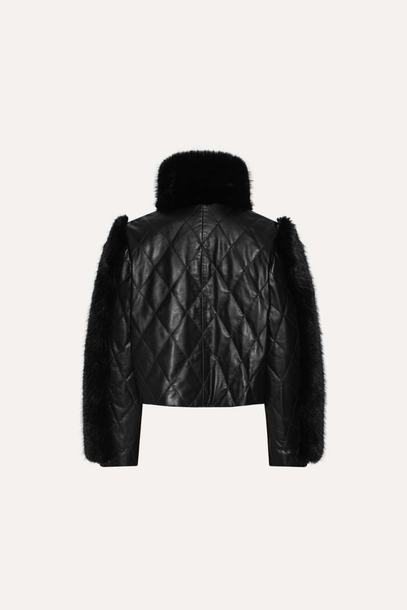 あん think fur_Eco Leather Jacket black Faux Fur Leather Jacket Black - ROTATE Birger Christensen
