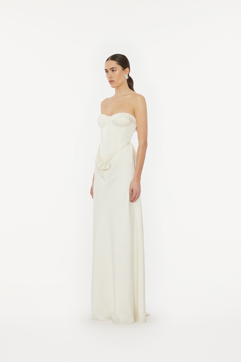 Satin Pearl Corset Dress White - ROTATE Birger Christensen