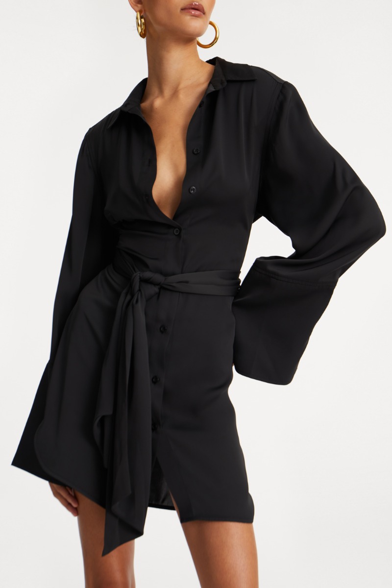 satin shirt dress black ASOS Design satin Oversized Mini T-Shirt Dress in Black