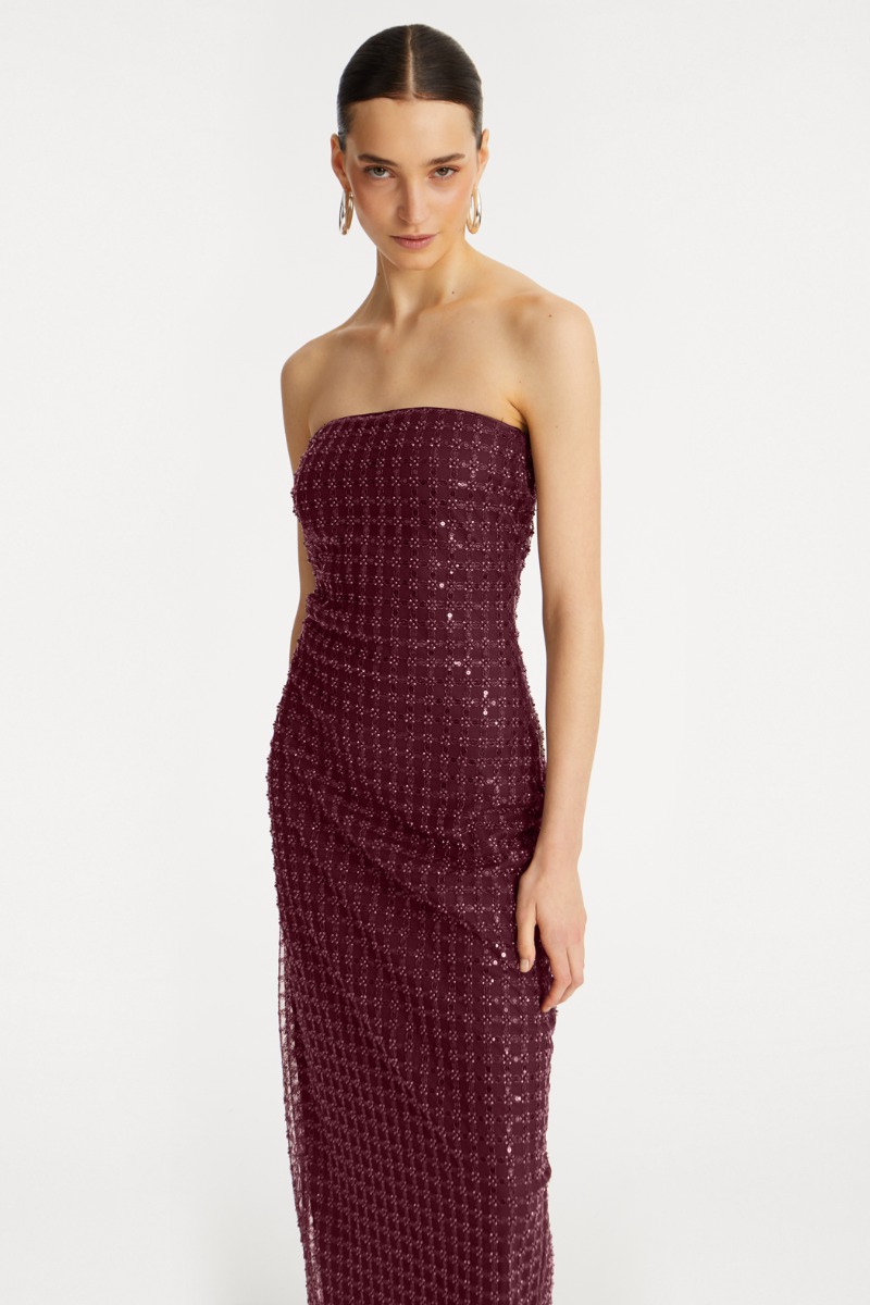 Beaded Maxi Tube Dress Bordeaux - ROTATE Birger Christensen Beaded Maxi Tube Dress Bordeaux - ROTATE Birger Christensen