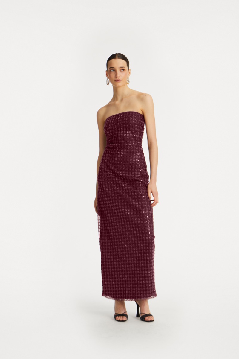 Beaded Maxi Tube Dress Bordeaux - ROTATE Birger Christensen Beaded Maxi Tube Dress Bordeaux - ROTATE Birger Christensen