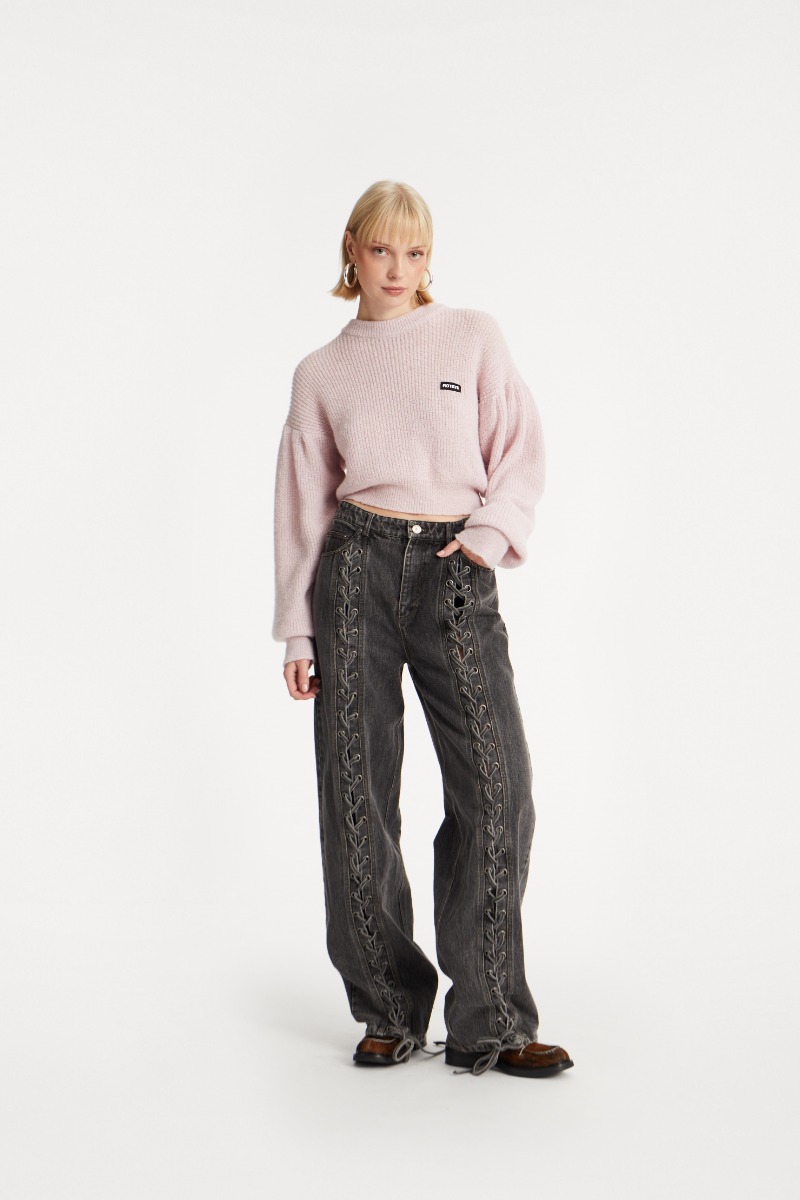Denim Laced Leg Pants Black - ROTATE Birger Christensen