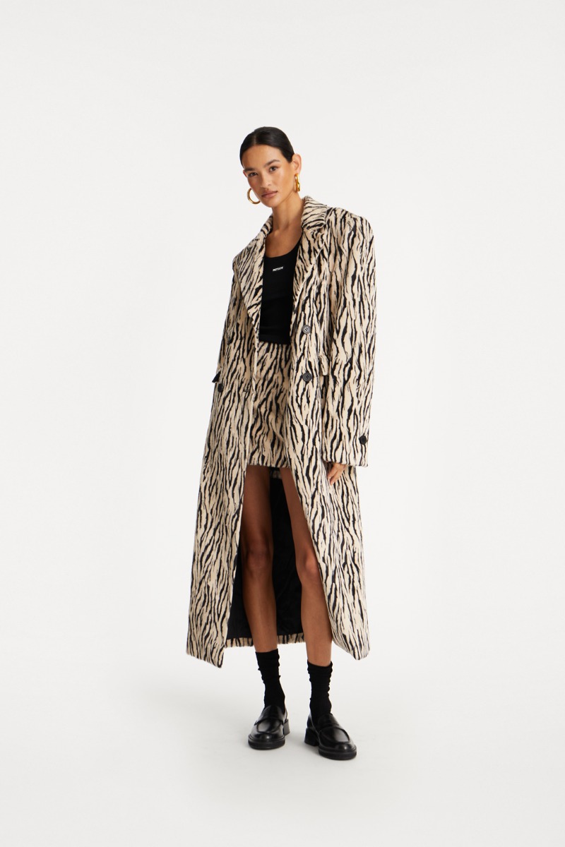 Printed Faux Fur Coat Black Print - ROTATE Birger Christensen