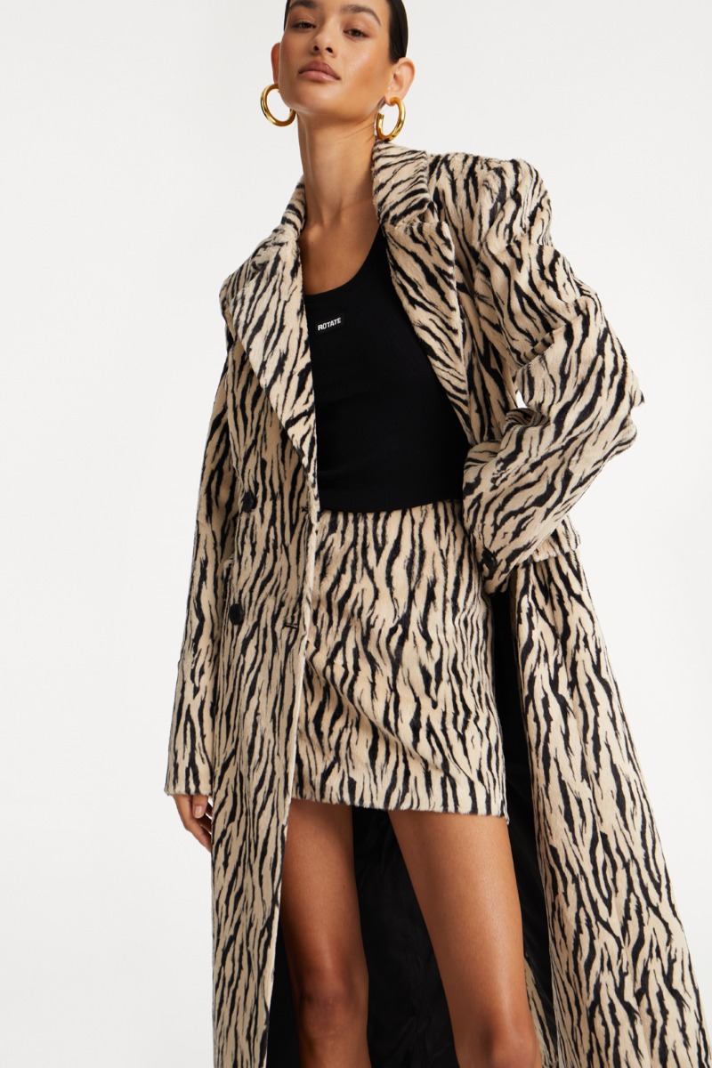 Printed Faux Fur Coat Black Print - ROTATE Birger Christensen
