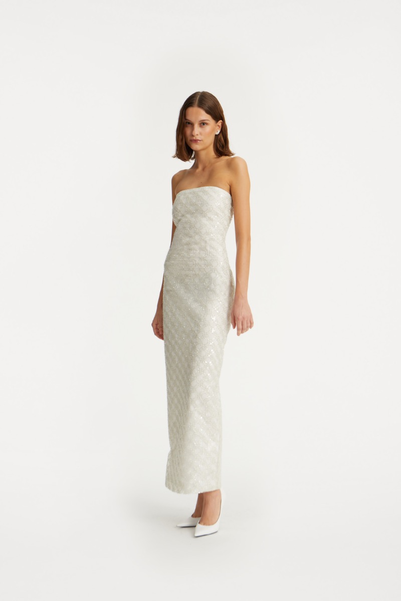 Beaded Maxi Tube Dress Creme White - ROTATE Birger Christensen Beaded Maxi Tube Dress Creme White - ROTATE Birger Christensen