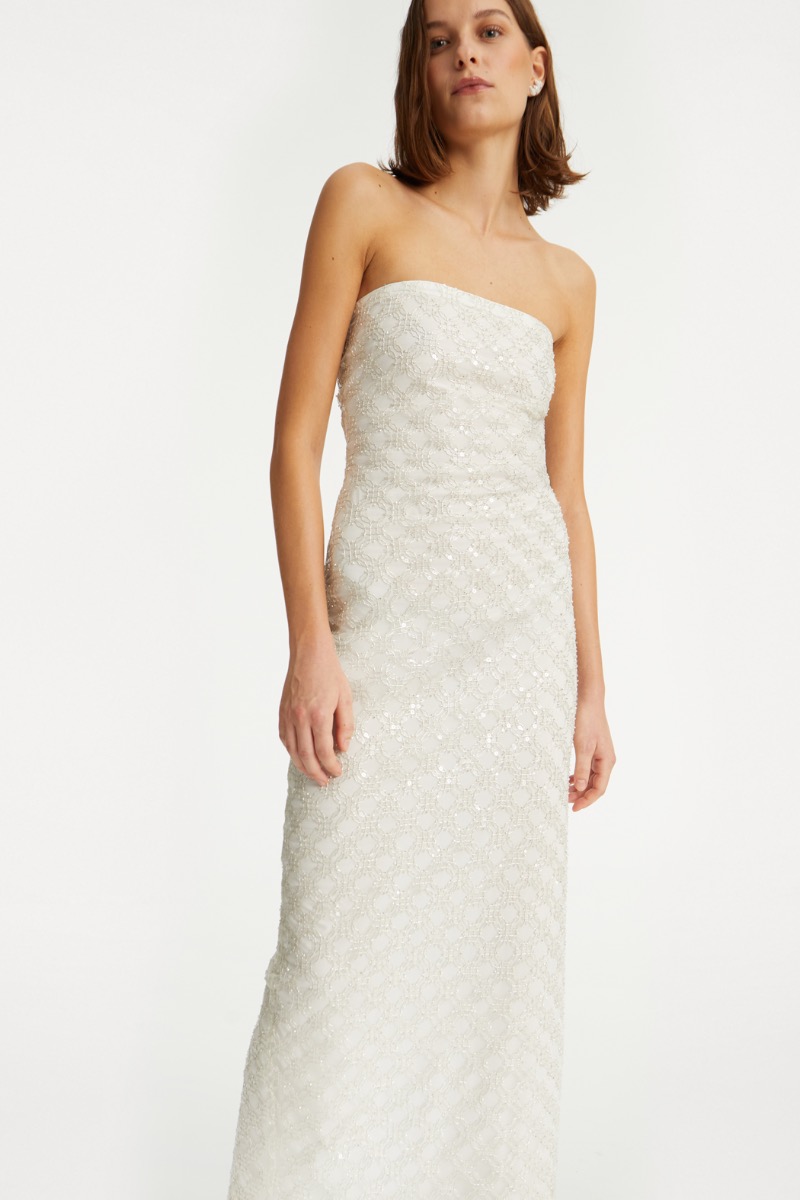 Beaded Maxi Tube Dress Creme White - ROTATE Birger Christensen Beaded Maxi Tube Dress Creme White - ROTATE Birger Christensen