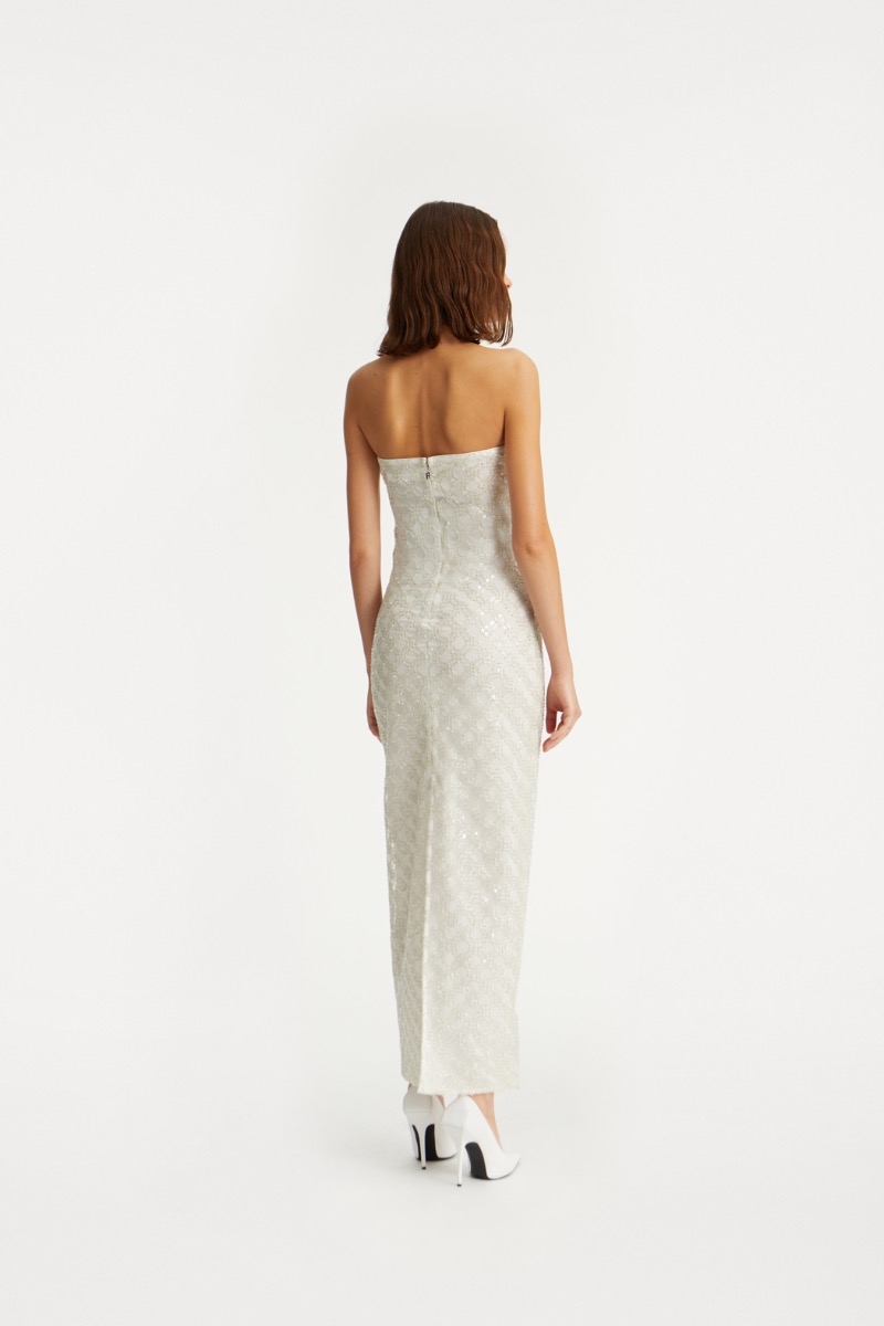 Beaded Maxi Tube Dress Creme White - ROTATE Birger Christensen Beaded Maxi Tube Dress Creme White - ROTATE Birger Christensen