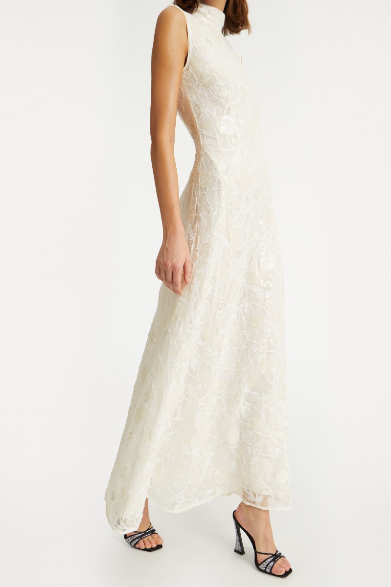 Lace Sequin Maxi Dress Creme White - ROTATE Birger Christensen