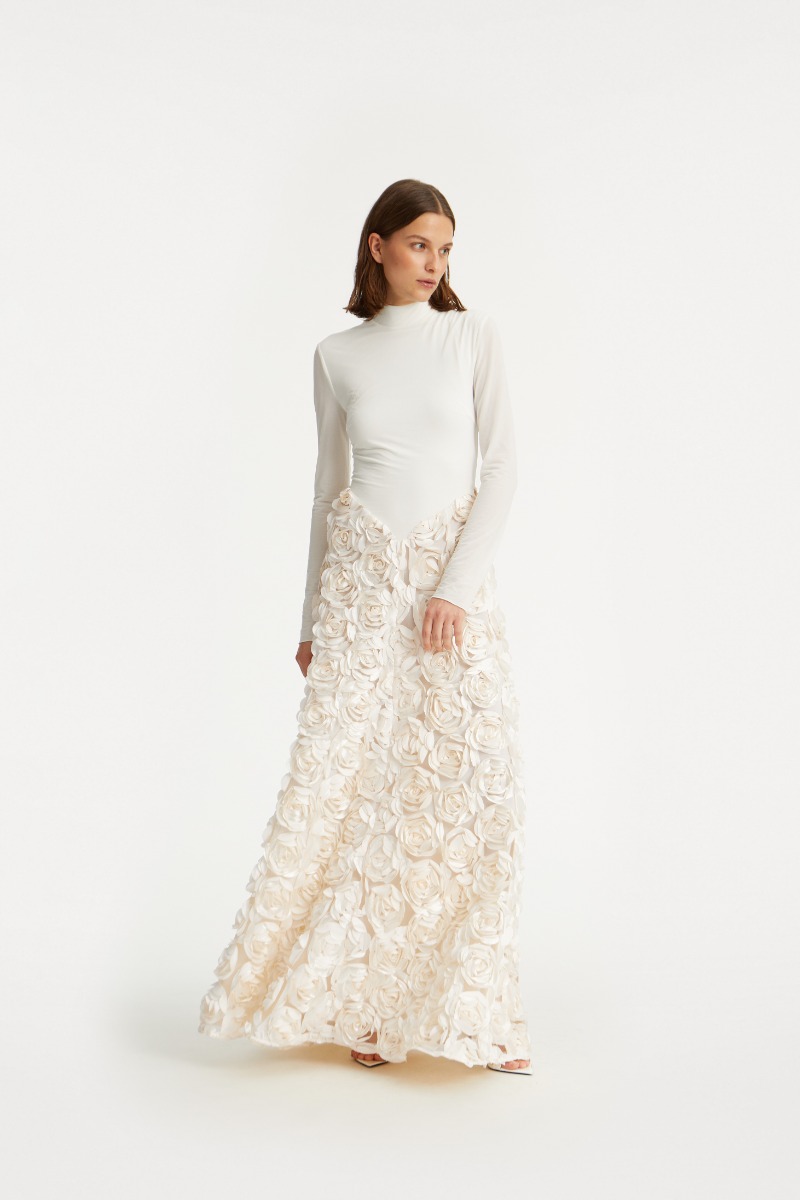 rotate long sleeve dress Long Sleeve Maxi Dress Creme White