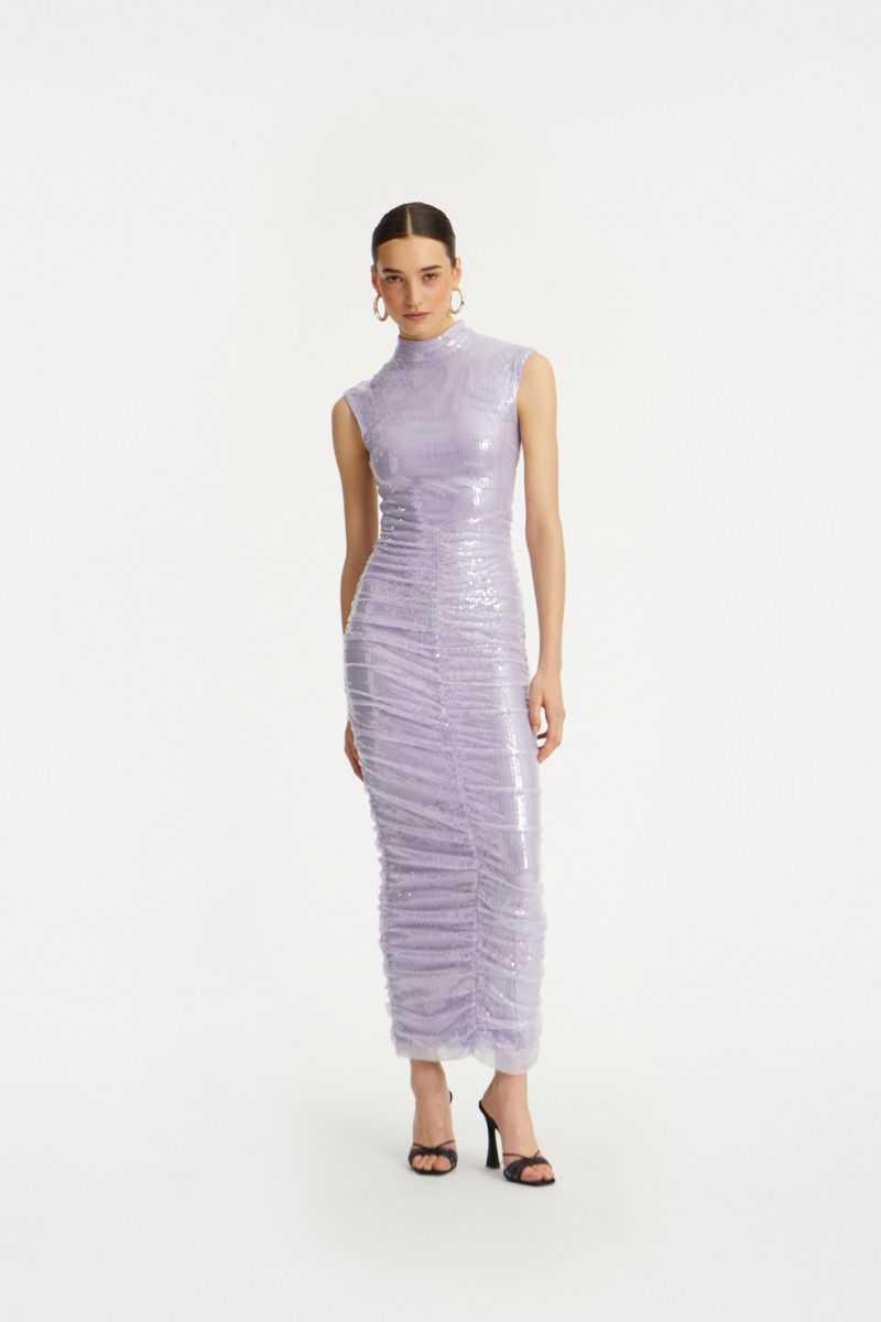 rotate birger christensen purple dress Sequin Midi Dress Purple