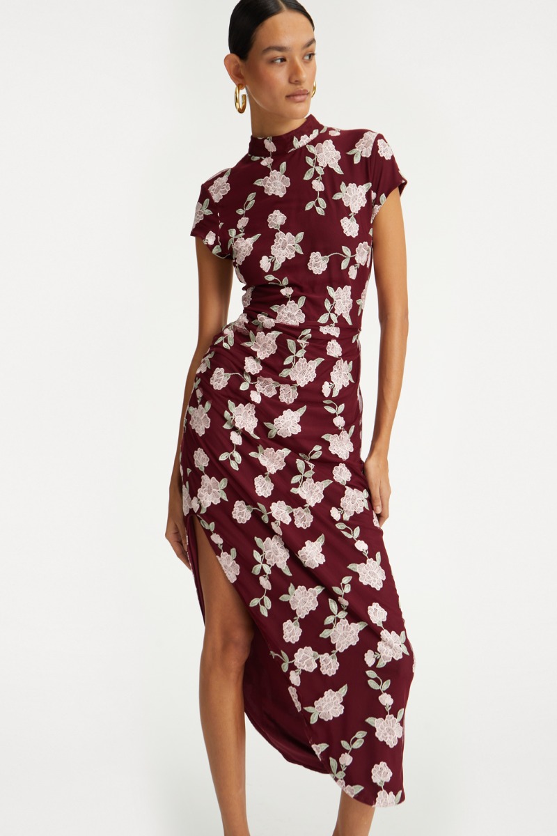 mesh asymmetric dress Minkpink Esme Asym Mesh Maxi Dress In Lemon Floral, Size Xs main image 0