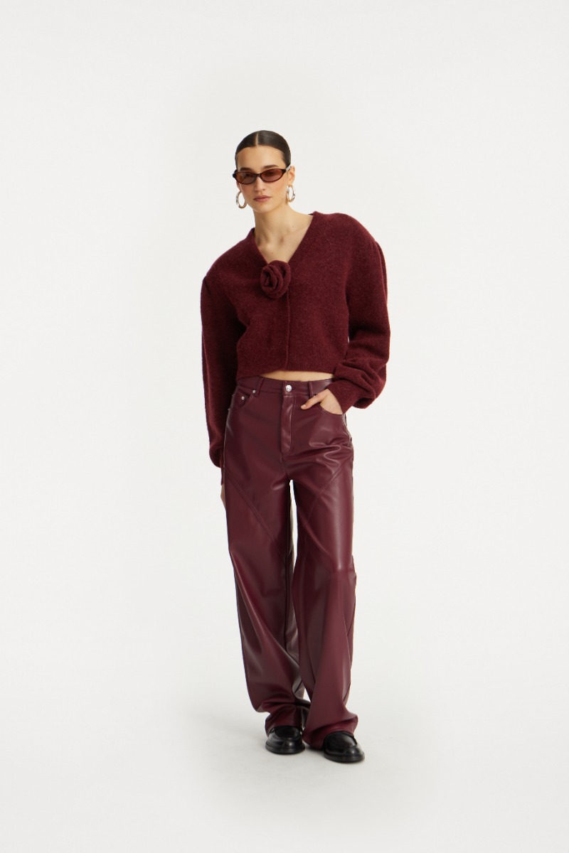 【わくさん】Rondine Burgundy Knit Puffsleeve Cardigan Bordeaux - ROTATE Birger Christensen