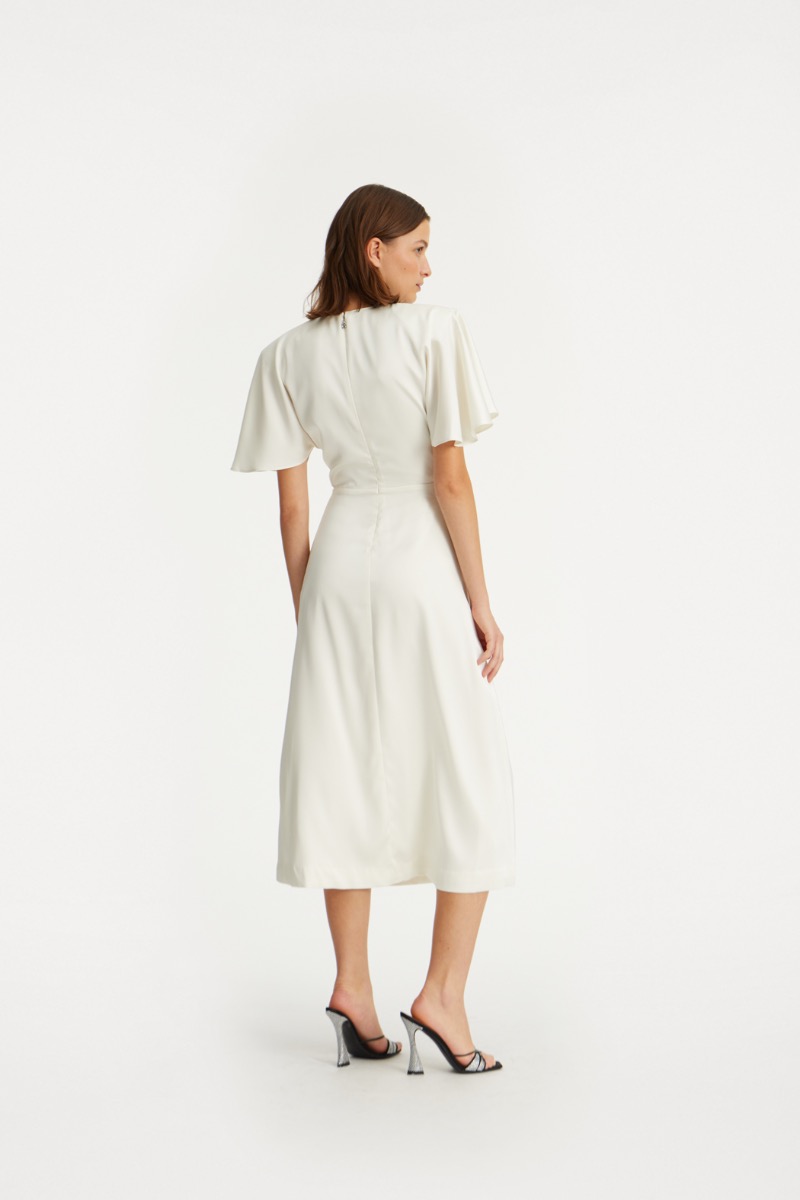 navy blue midi dresses Bellona Navy High-Neck High-Low Midi Dress – Club L London