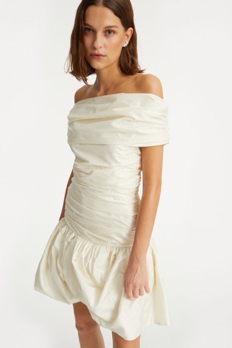 Off Shoulder Mini Dress Creme White - ROTATE Birger Christensen