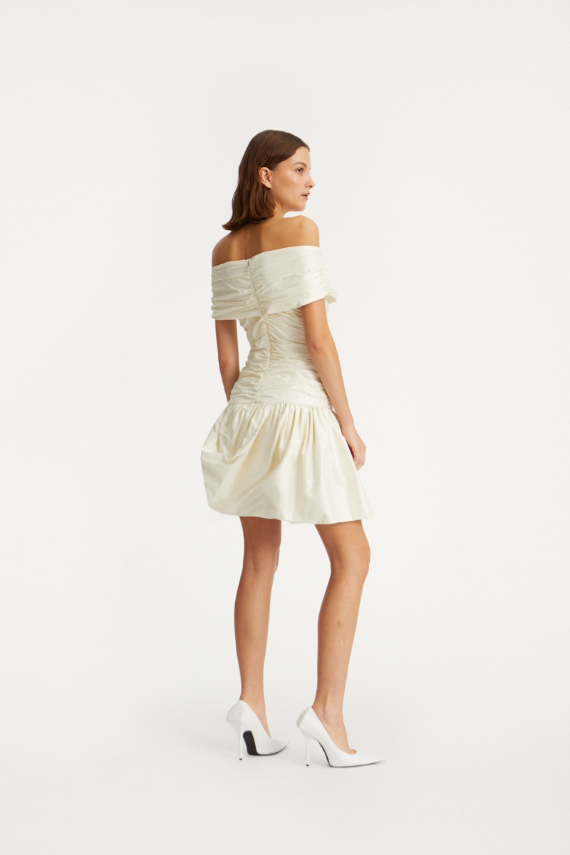 cream off the shoulder mini dress Lusting Off Shoulder Mini Dress Cream
