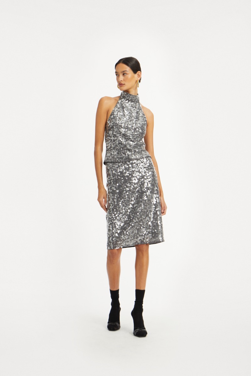 Net Sequin Halterneck Dark Grey - ROTATE Birger Christensen