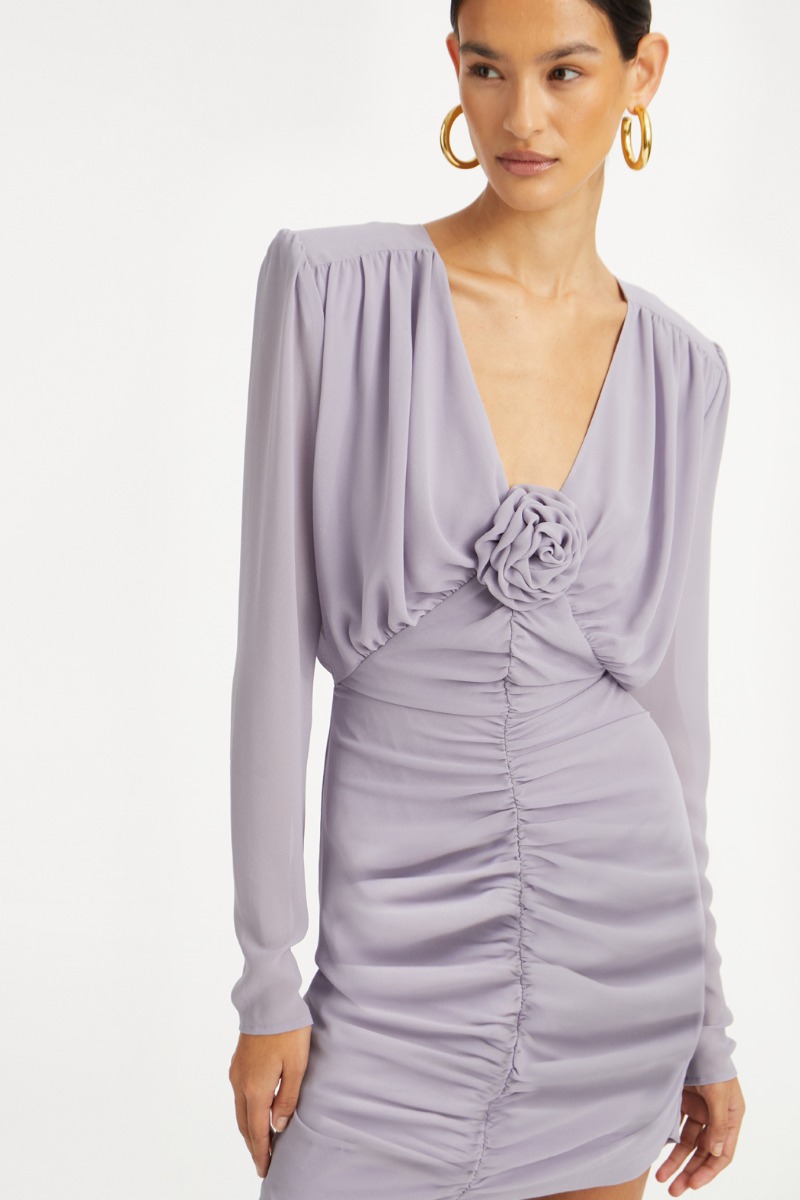rotate purple dress Crepe Mini Gathered Dress Purple