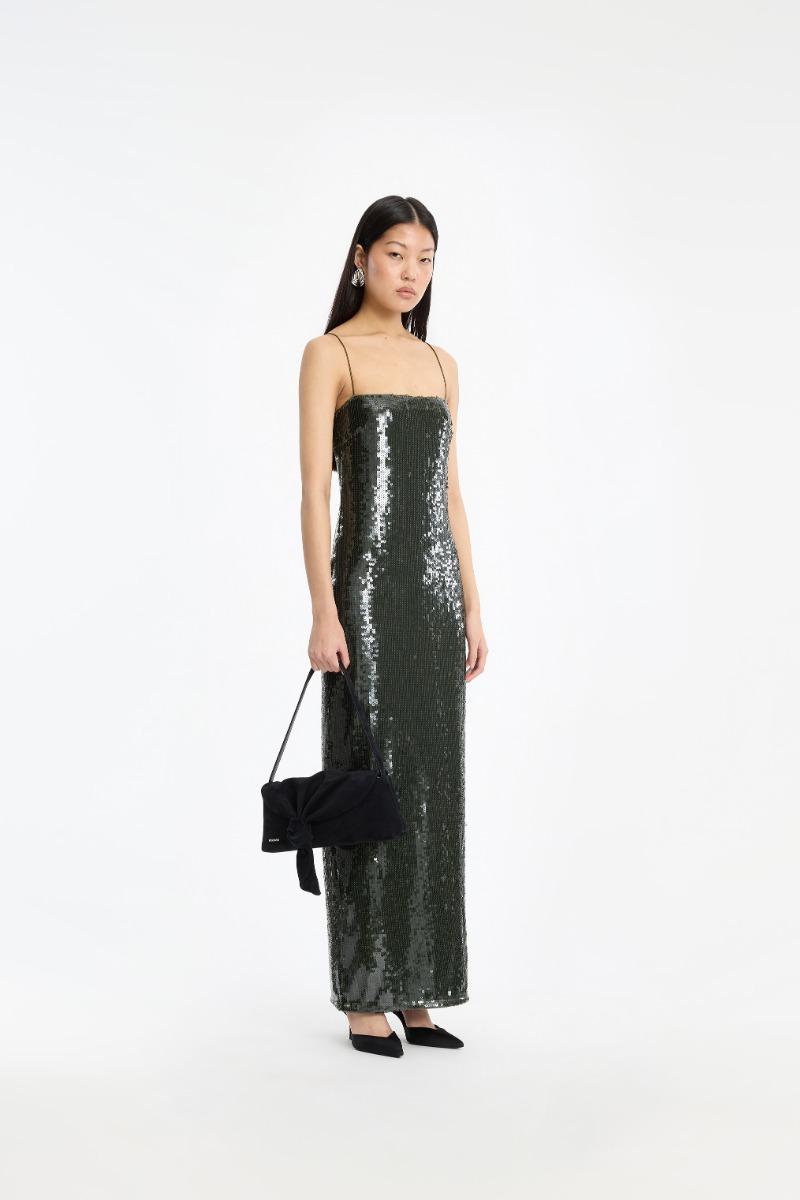 rotate green sequin dress Sequins Maxi Slip Dress Dark Green