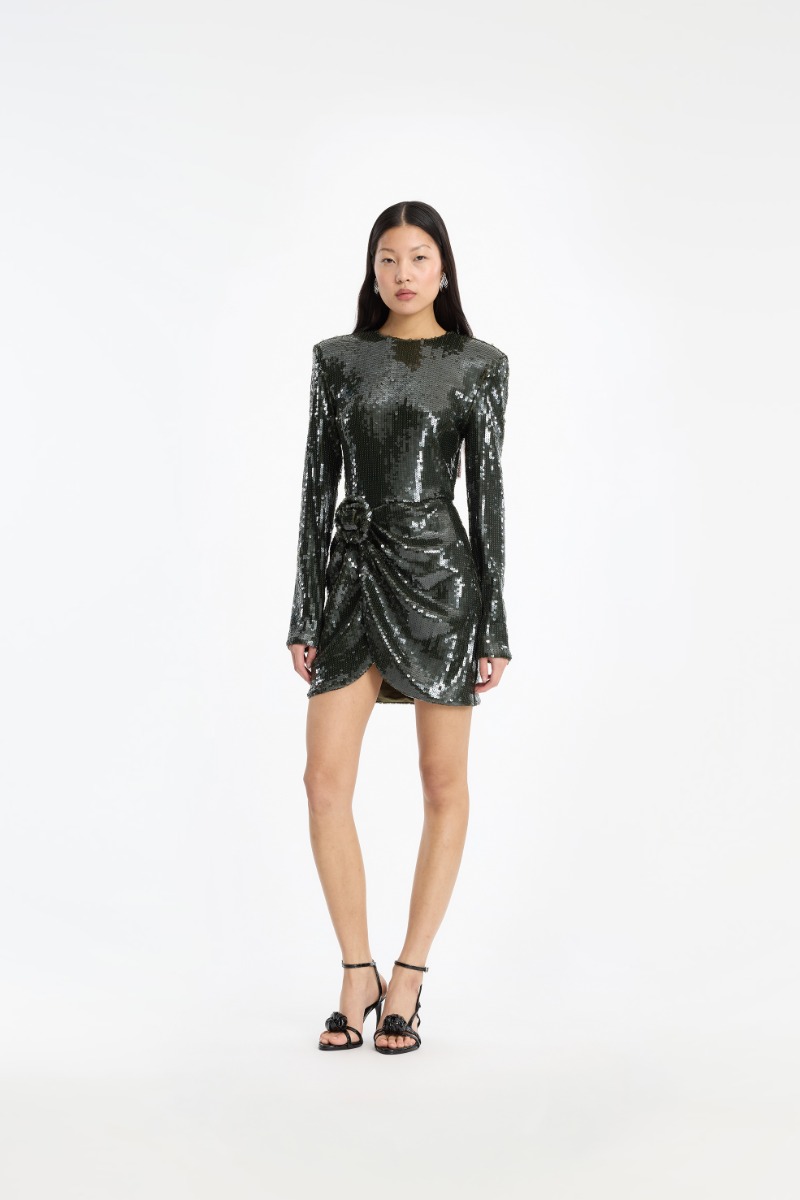 rotate green sequin dress ROTATE BIRGER CHRISTENSEN Sierra sequined stretch recycled-tulle midi dress