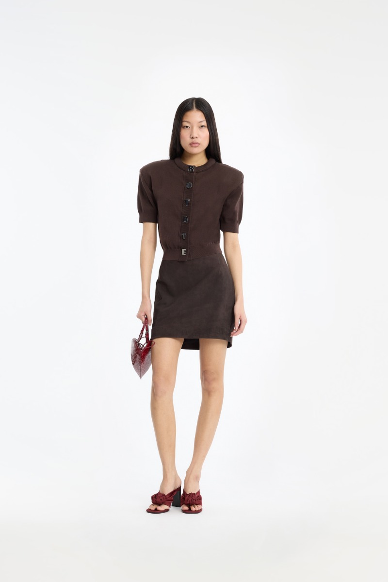 Firm Knit Ss Cardigan Dark Brown - ROTATE Birger Christensen