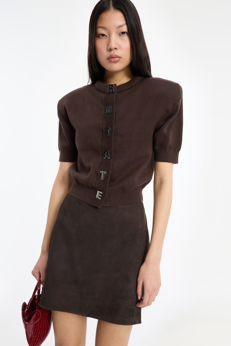 Firm Knit Ss Cardigan Dark Brown - ROTATE Birger Christensen