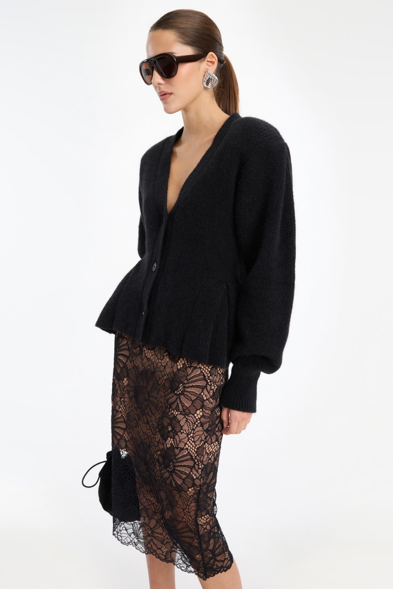 Knit Peplum Cardigan Black - ROTATE Birger Christensen Knit Peplum Cardigan Black - ROTATE Birger Christensen