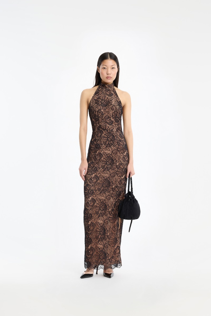 agaci black dress Abigail Regenerative-fabric Abigail Dress Length Versace asymmetric neck logo Color:Photo color