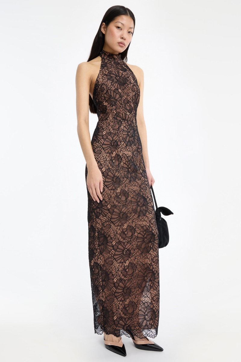 Lace Halterneck Dress Black