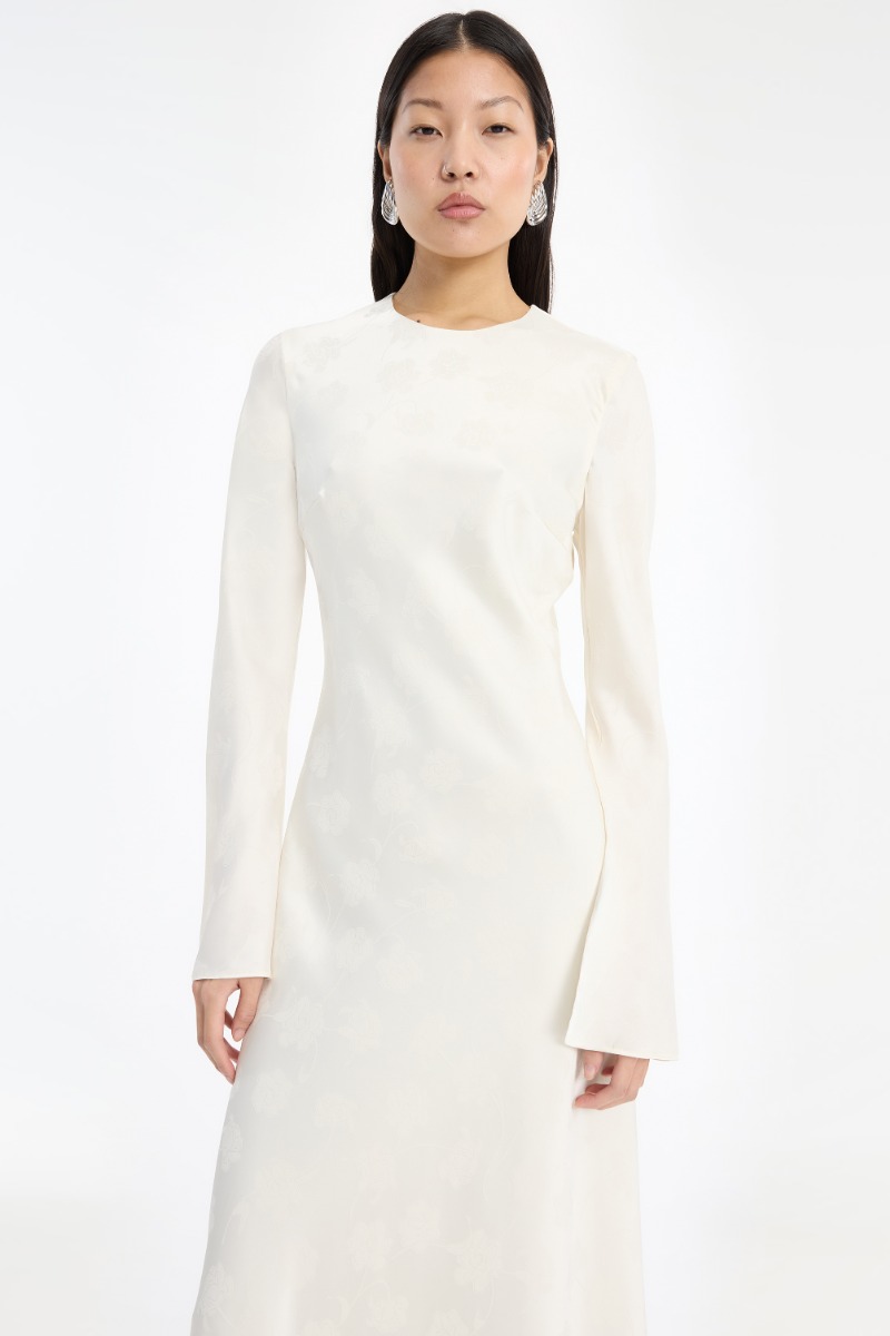 white bias cut dress White Bias Cut Wedding Gown THEA MAE Bias Cut Satin Wedding Dress And Embellished Organza