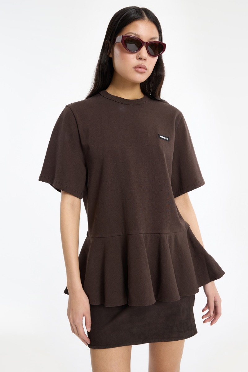 Peplum T-shirt Dark Brown - ROTATE Birger Christensen